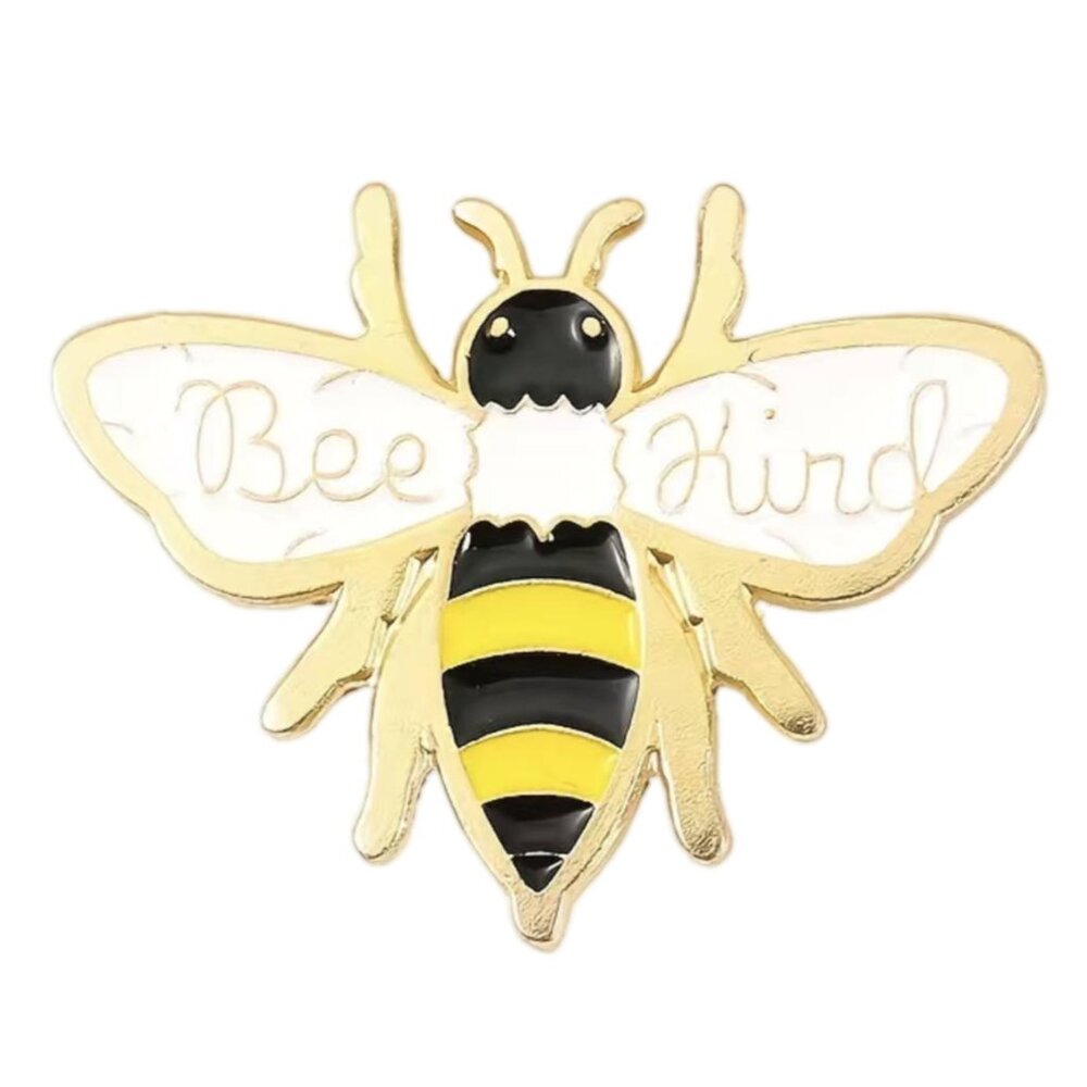 Bee Kind Enamel Pin Gold Tone White Black Yellow Bees Insect Brooch